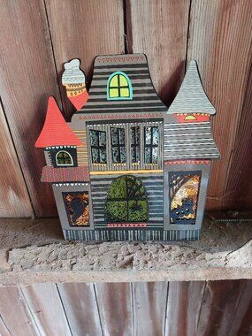 Candle holder Haunted House Halloween Metal 10.5X10 Hallmark